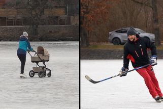 S dětmi i s kočárky. Na pražských rybnících se bruslí, i když led ještě není všude dostatečně silný - Novinky