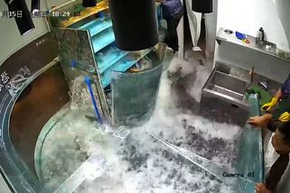 V čínské restauraci prasklo obří akvárium. Incident zachytila kamera - Novinky
