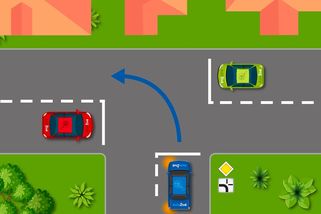 V jakém pořadí auta pojedou, to je oč tu běží: Na první pohled triviální, ale přesto záludná křižovatka ve tvaru T. (většina žáků autoškoly selže)