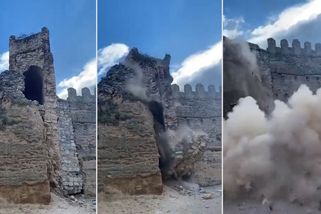 Ve Španělsku se před očima návštěvníků zřítila věž středověkého hradu. Lidé prchali, svědek natáčel - Novinky