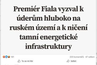 Fialův výrok o úderech na ruské území není výzvou k válce, ale obranou proti agresorovi
