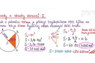 Počítáme obsah části kruhu, která je zakryta trojúhelníkem... | Matika pro základku