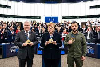 Zelenskyj, Merkelová i Bono získali nový evropský řád – ne bez pískotu