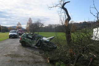 Opilý řidič na Šumpersku předjížděl náklaďák. Jeho jízdu ukončil náraz do stromu - Novinky