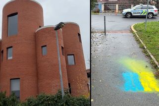 Okolí Okamurova sídla zaplavily nasprejované ukrajinské vlajky - Novinky