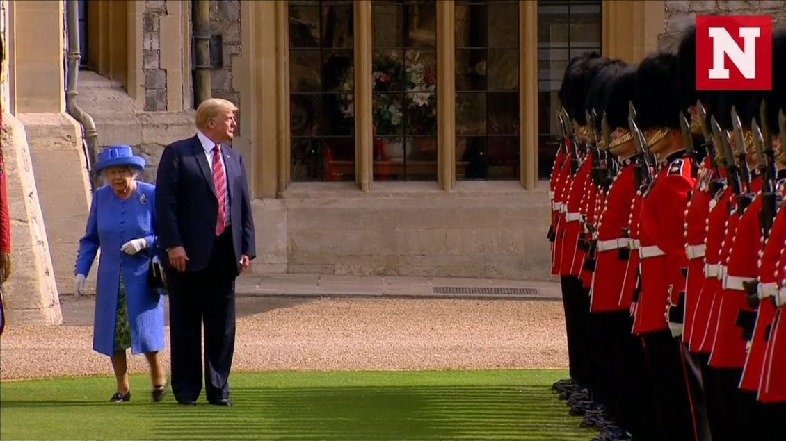Queen Elizabeth Forced To Walk Around Trump When He Stops Suddenly In Awkward Moment