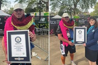 Maratonec při běhu upletl skoro šestimetrovou šálu