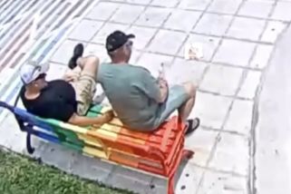 German tourists scrawl Nazi hate message on rainbow bench
