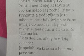 Jmenuje se Bublinka. Majitelka auta nechala novému vlastníkovi v přihrádce dojemný vzkaz - Novinky
