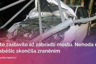 Auto zastavilo až zábradlí mostu. Nehoda u Hraběšic skončila zraněním