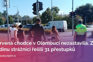 Červená chodce v Olomouci nezastavila. Za hodinu strážníci řešili 31 přestupků