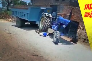 Muže přejel traktor. Ten se oklepal a šel dál, bylo mu ale líto jeho čepice | Tady virál