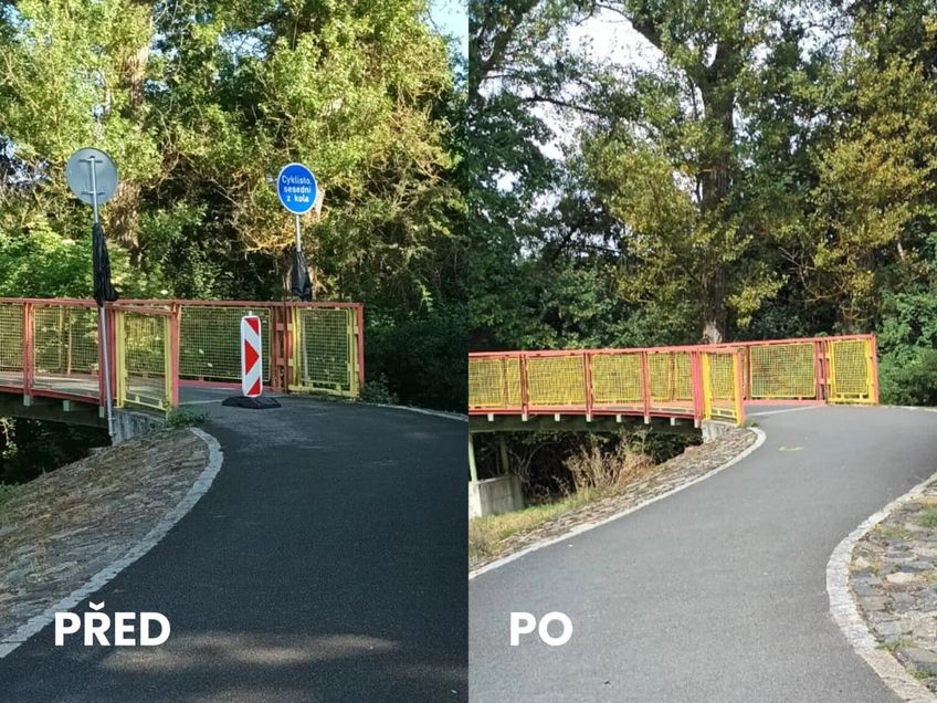 Boj o značku Cyklisto, sesedni z kola. Z lávky přes Labe již zmizela